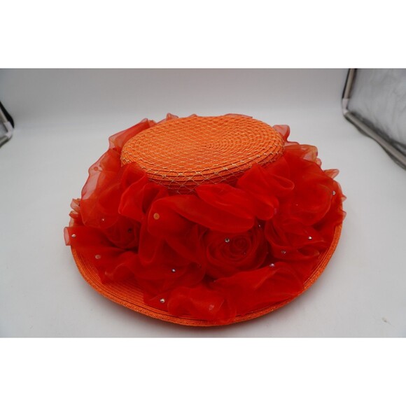 Whittall & Shon Designer Hat Orange Floral & Sequin Church Derby Tea party main image 11